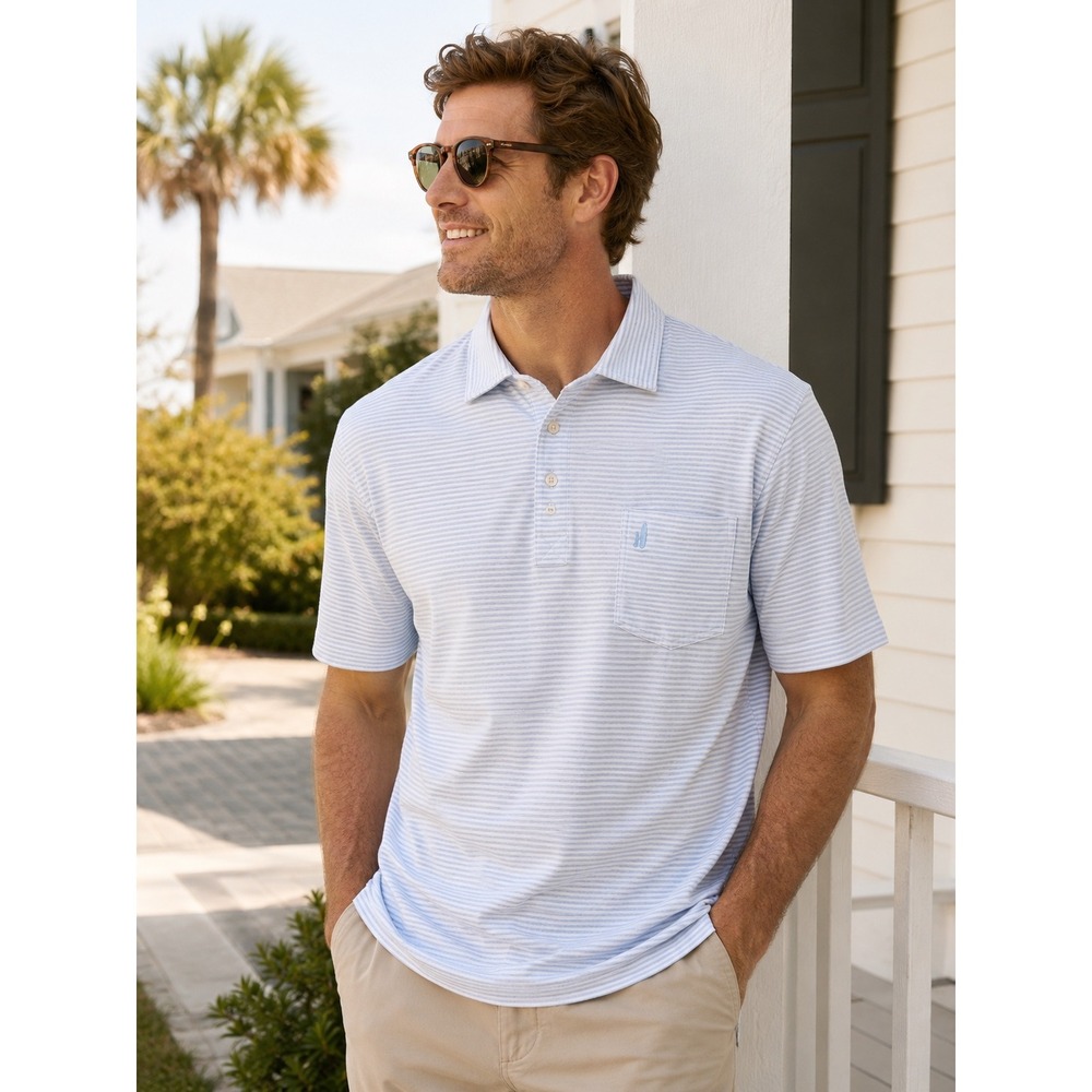 Johnnie-O Hangin' Out Dante Polo Shirt Men's XXL Blue White Stripe Pocket Cotton